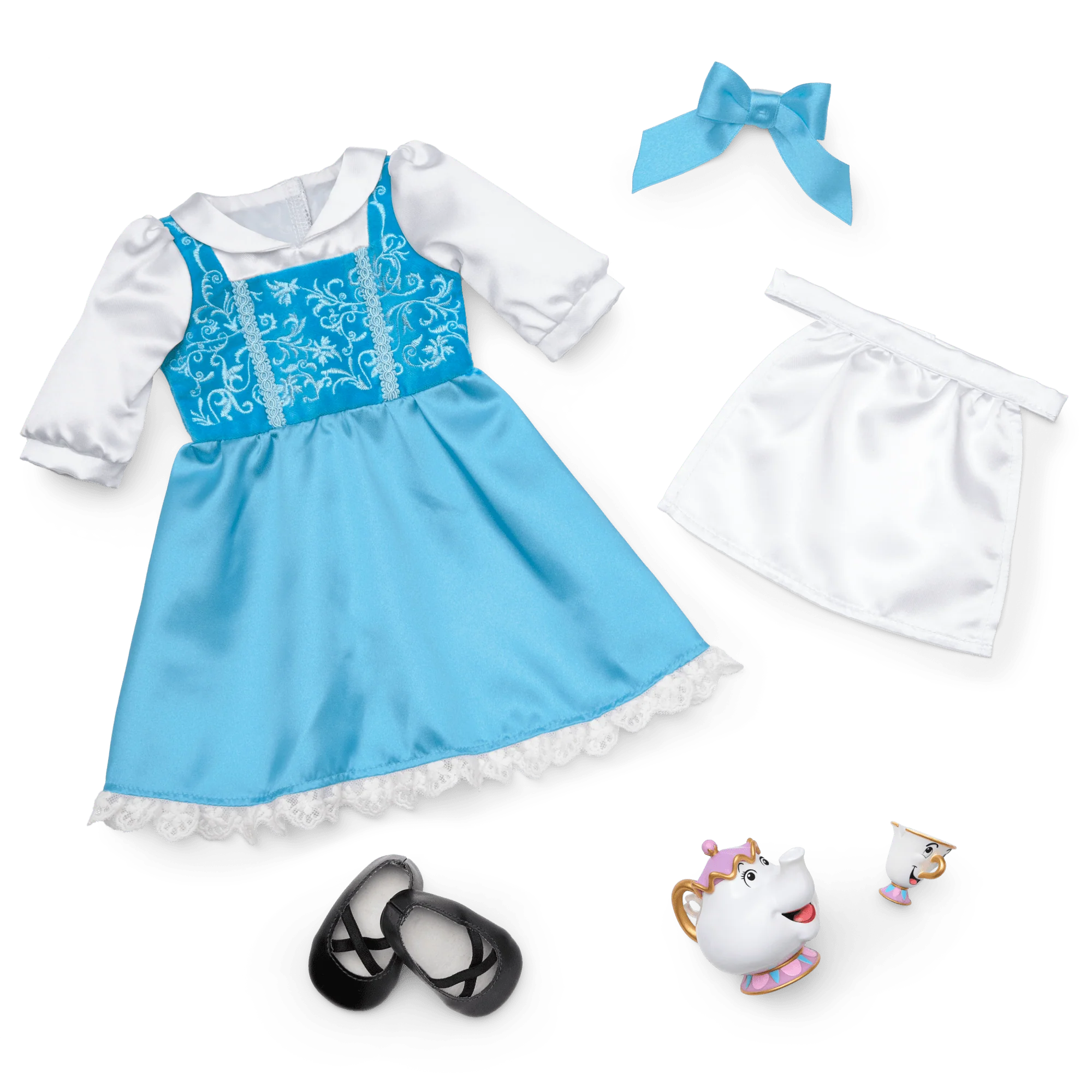 American Girl® Disney Princess Belle Blue Dress, Mrs. Potts, Chip & Accessories for 18-inch Dolls