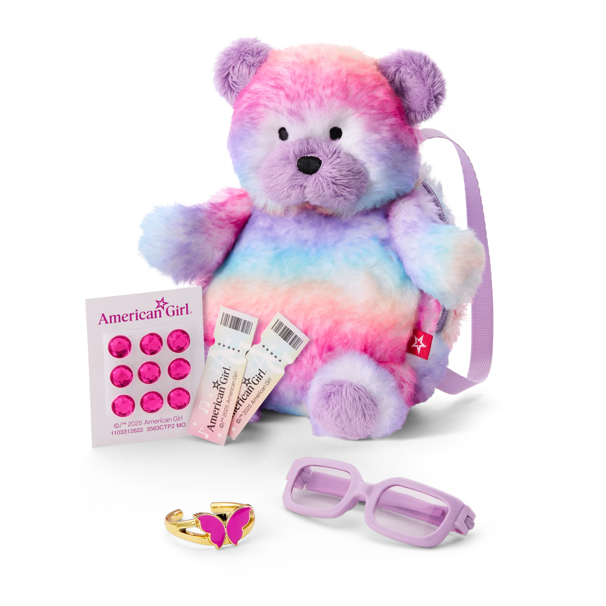 Glam Sparkly Concert Outfit & Colorful Teddy Bear Backpack & Accessory Set Bundle