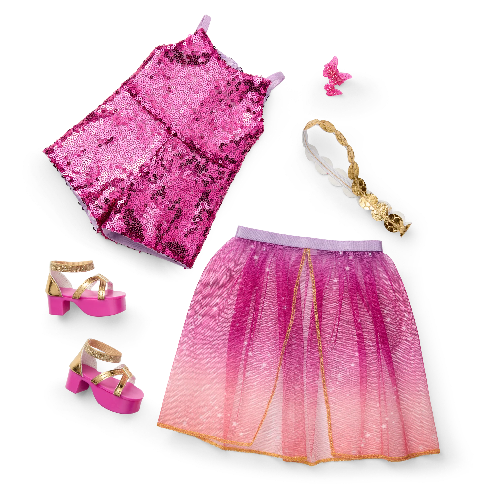 Glam Sparkly Concert Outfit & Colorful Teddy Bear Backpack & Accessory Set Bundle