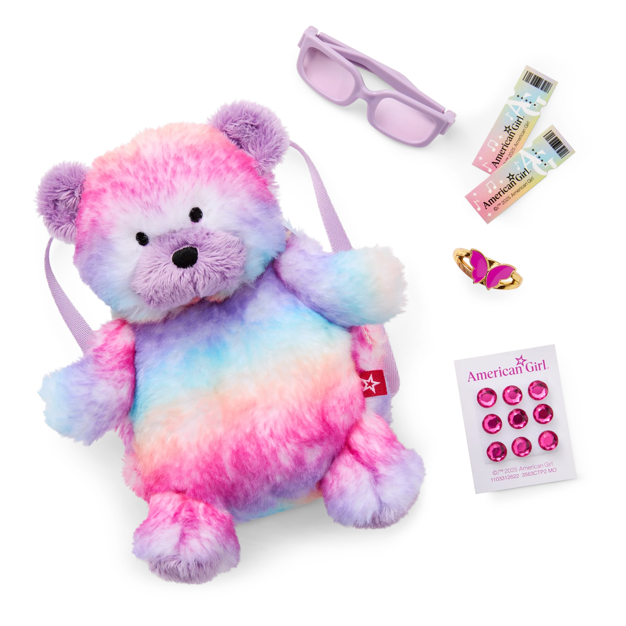 Glam Sparkly Concert Outfit & Colorful Teddy Bear Backpack & Accessory Set Bundle