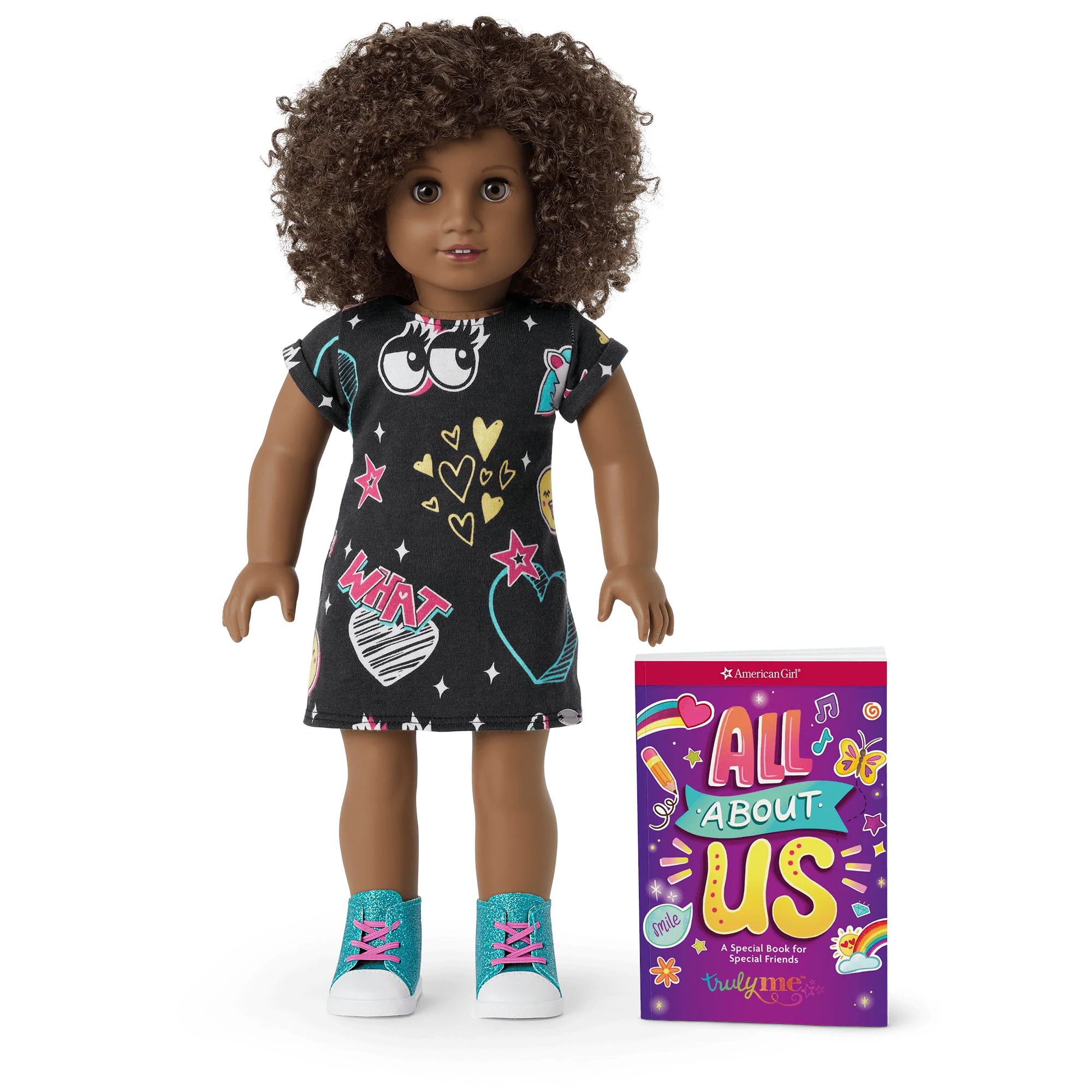 Truly Me™ 18-inch Doll #112 with short curly dark-brown hair
