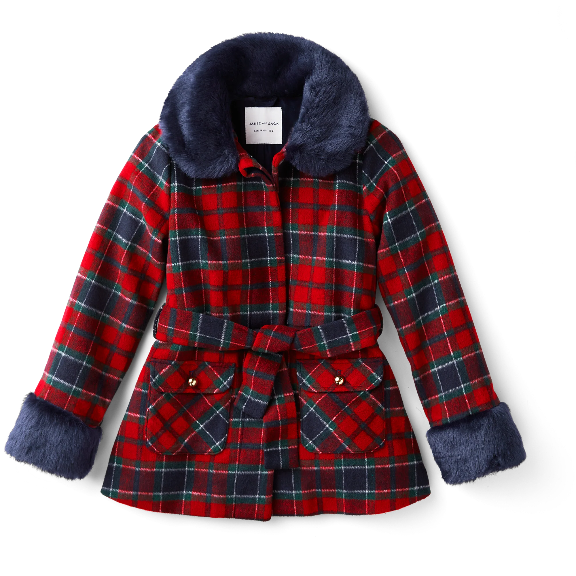 American Girl® x Janie and Jack Fur-Trim Plaid Coat for Girls