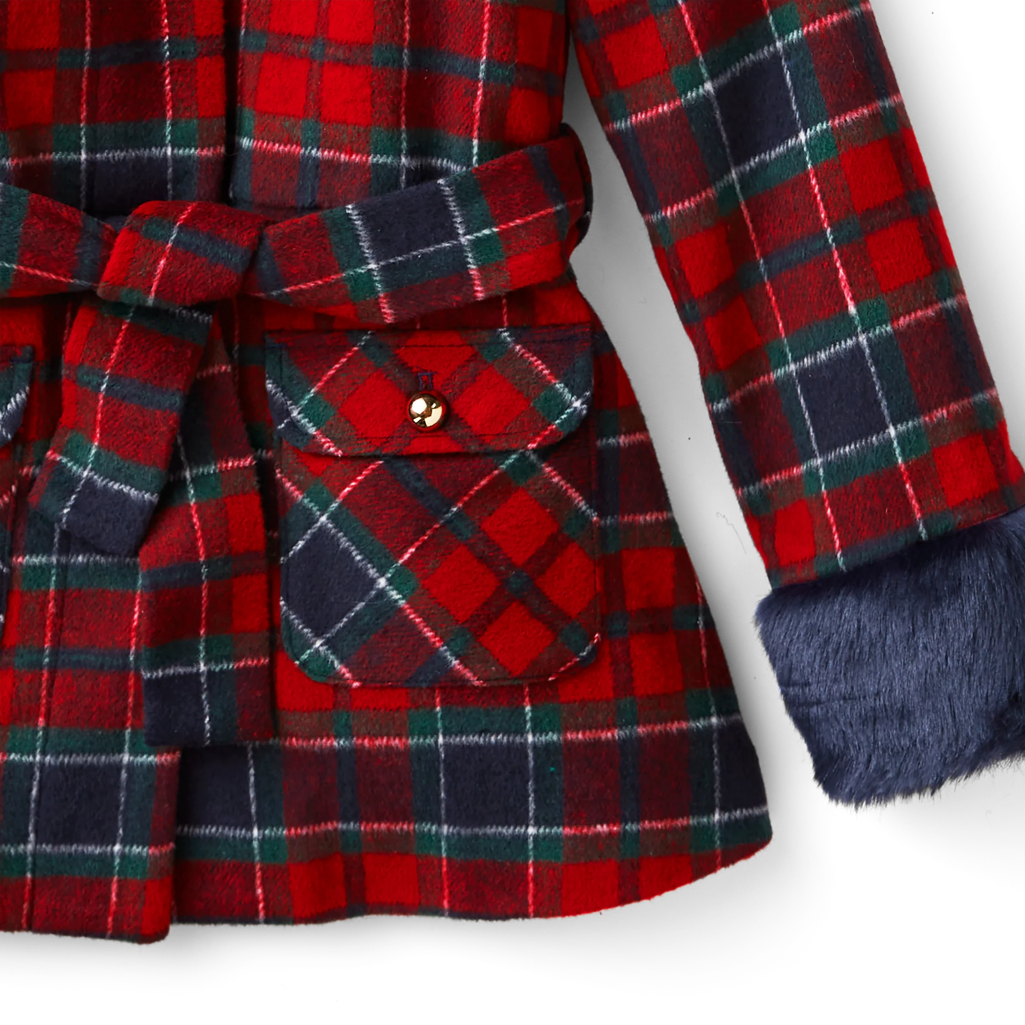 American Girl® x Janie and Jack Fur-Trim Plaid Coat for Girls