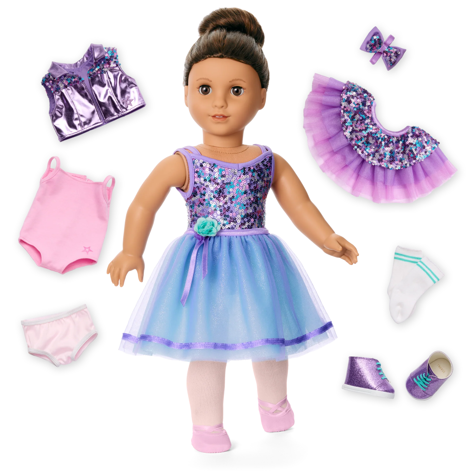 Truly Me™ #117 Doll & Dance All Day Set with wavy dark-brown hair